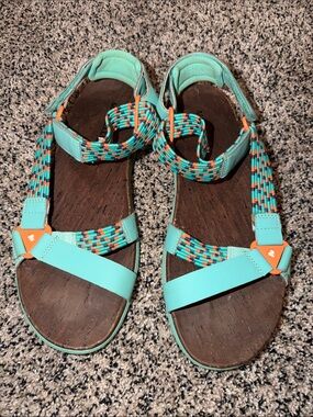 Merrell Around Town Sunvue Woven Sandals Blue and Orange Women's Size 10